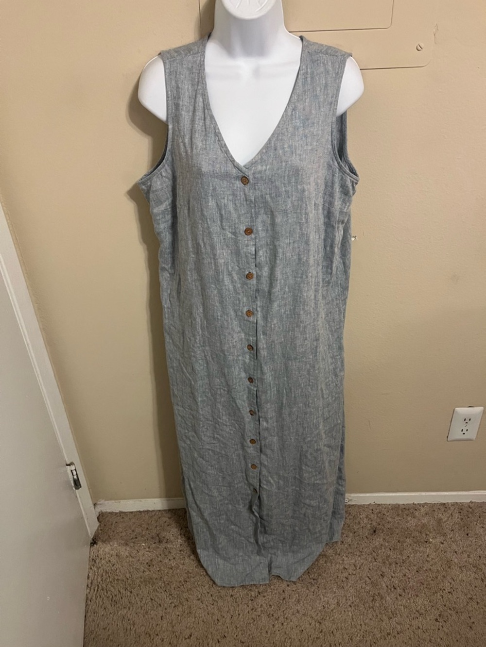 Denim & Co Naturals Sleeveless Button-Front Maxi Dress in Heather Gray